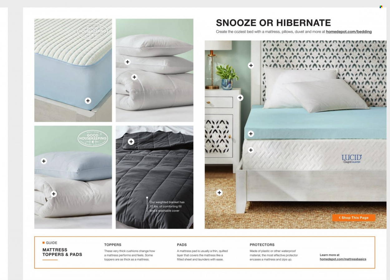 thumbnail - The Home Depot Flyer - 01/10/2022 - 02/07/2022 - Sales products - bedding, blanket, cushion, duvet, pillow, mattress protector, bed, mattress. Page 11.