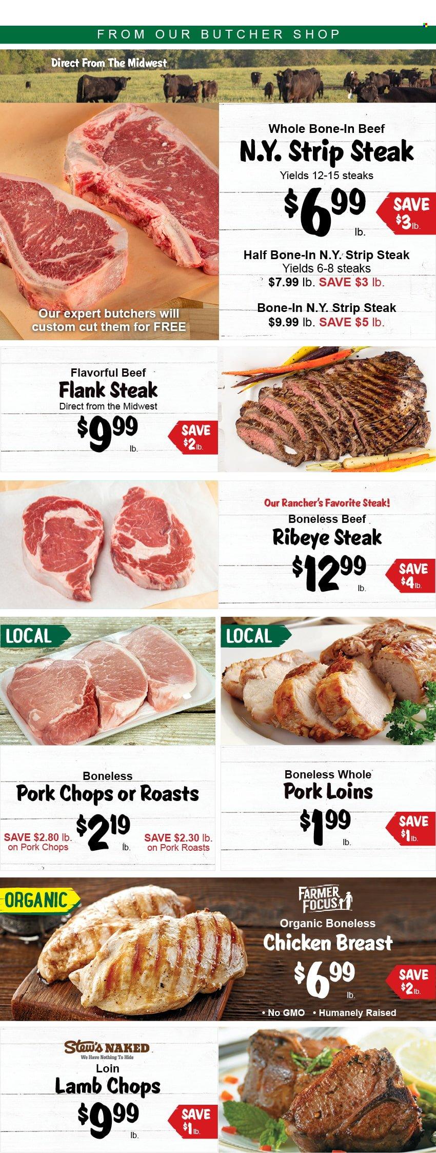thumbnail - Stew Leonard's Flyer - 01/12/2022 - 01/18/2022 - Sales products - chicken breasts, beef meat, beef steak, steak, ribeye steak, striploin steak, flank steak, pork chops, pork meat, lamb chops, lamb meat. Page 1.