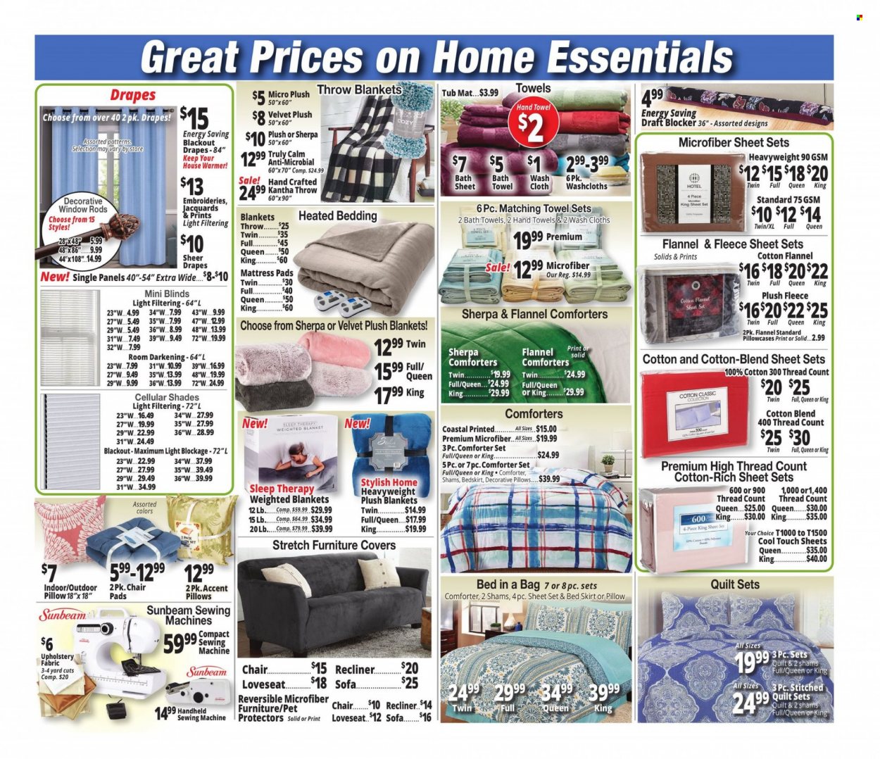 thumbnail - Ocean State Job Lot Flyer - 01/13/2022 - 01/19/2022 - Sales products - chair pad, bedding, blanket, comforter, pillow, pillowcase, quilt, mattress protector, Sunbeam, bath towel, towel, washcloth, hand towel, sewing machine, weighted blanket, chair, blackout, shades. Page 10.