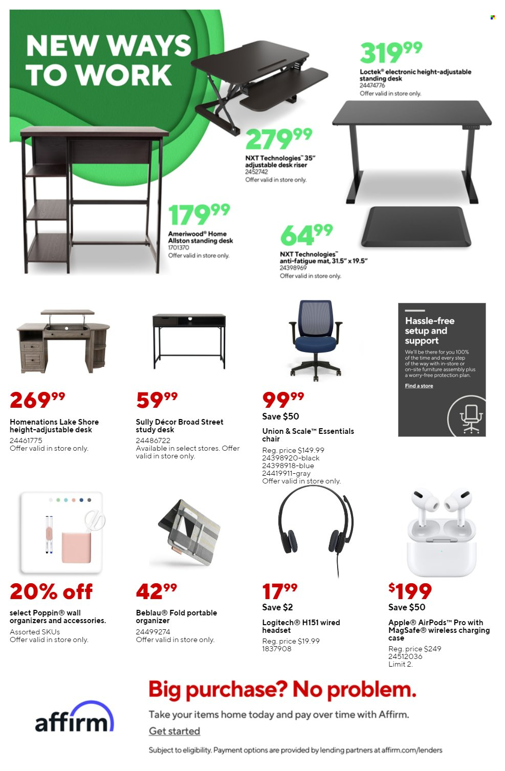 thumbnail - Staples Flyer - 01/16/2022 - 01/22/2022 - Sales products - Apple, Logitech, headset, Airpods, study desk, standing desk, desk, chair. Page 3.