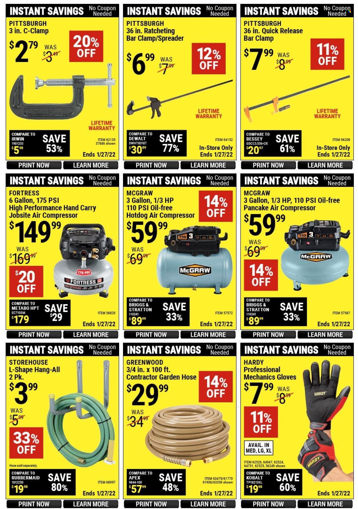 thumbnail - Harbor Freight Flyer - 01/14/2022 - 01/27/2022 - Sales products - spreader, air compressor, gloves, garden hose. Page 5.