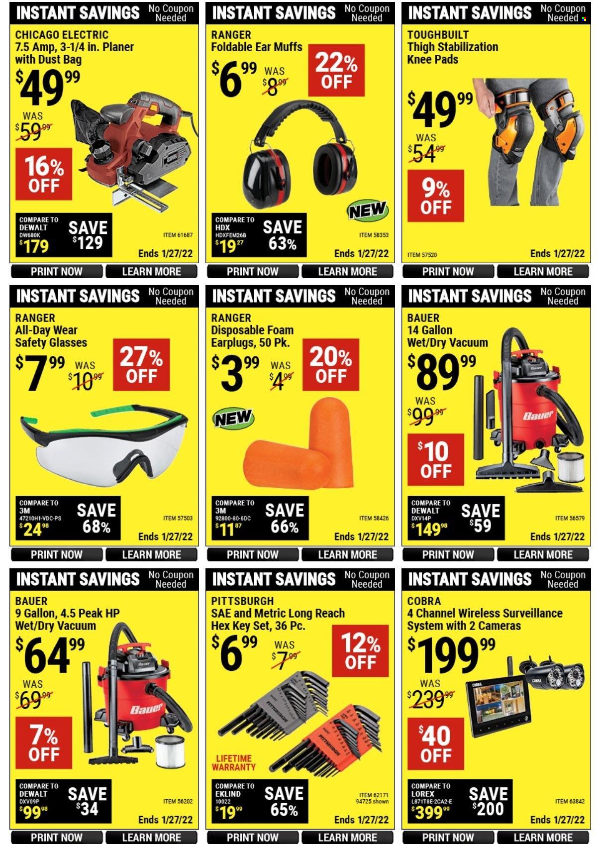 thumbnail - Harbor Freight Flyer - 01/14/2022 - 01/27/2022 - Sales products - gallon, vacuum cleaner, knee pads, planer, safety glasses. Page 10.