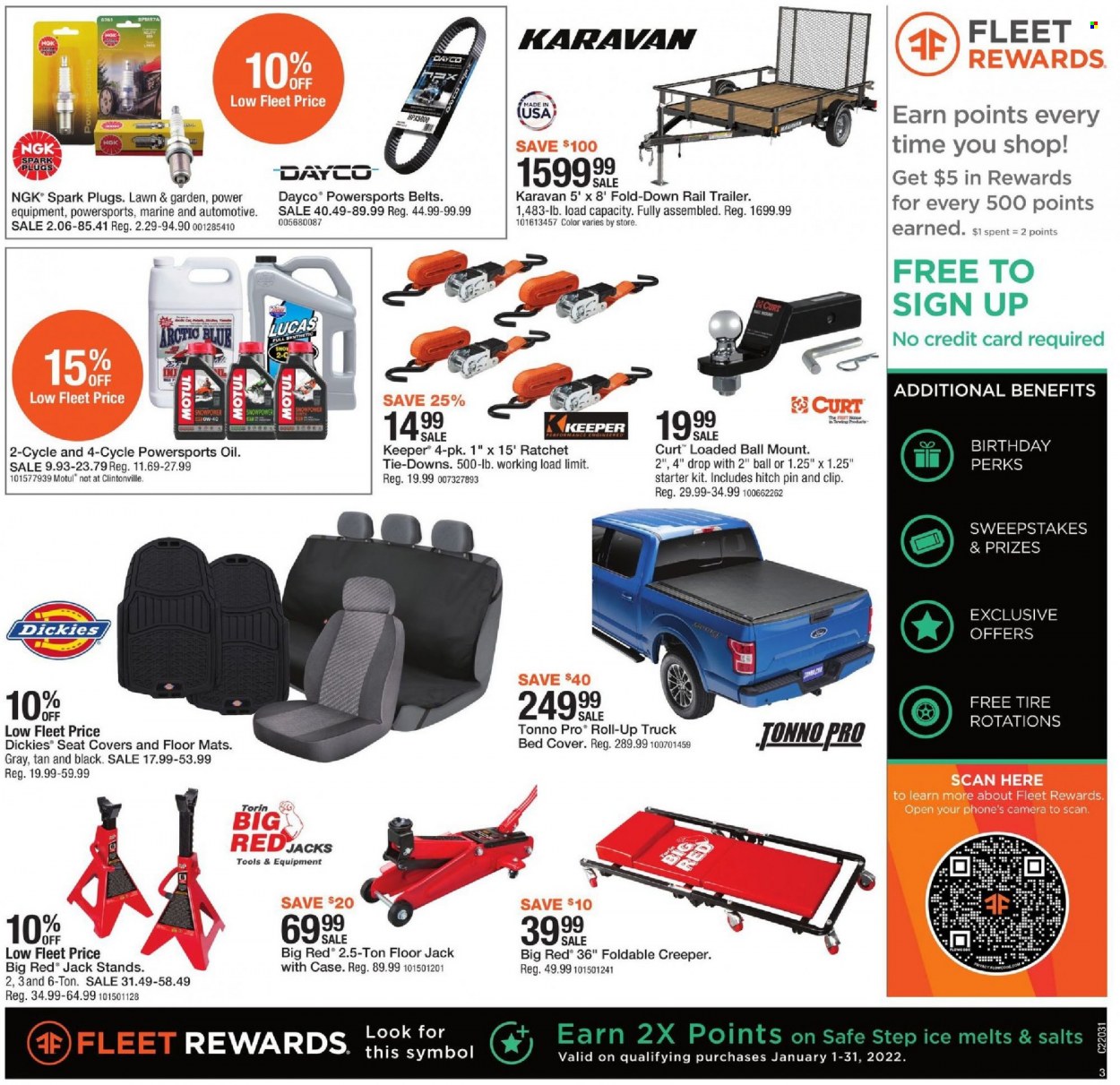 thumbnail - Fleet Farm Flyer - 01/14/2022 - 01/22/2022 - Sales products - oil, pin, camera, trailer, Dickies, Lucas. Page 3.