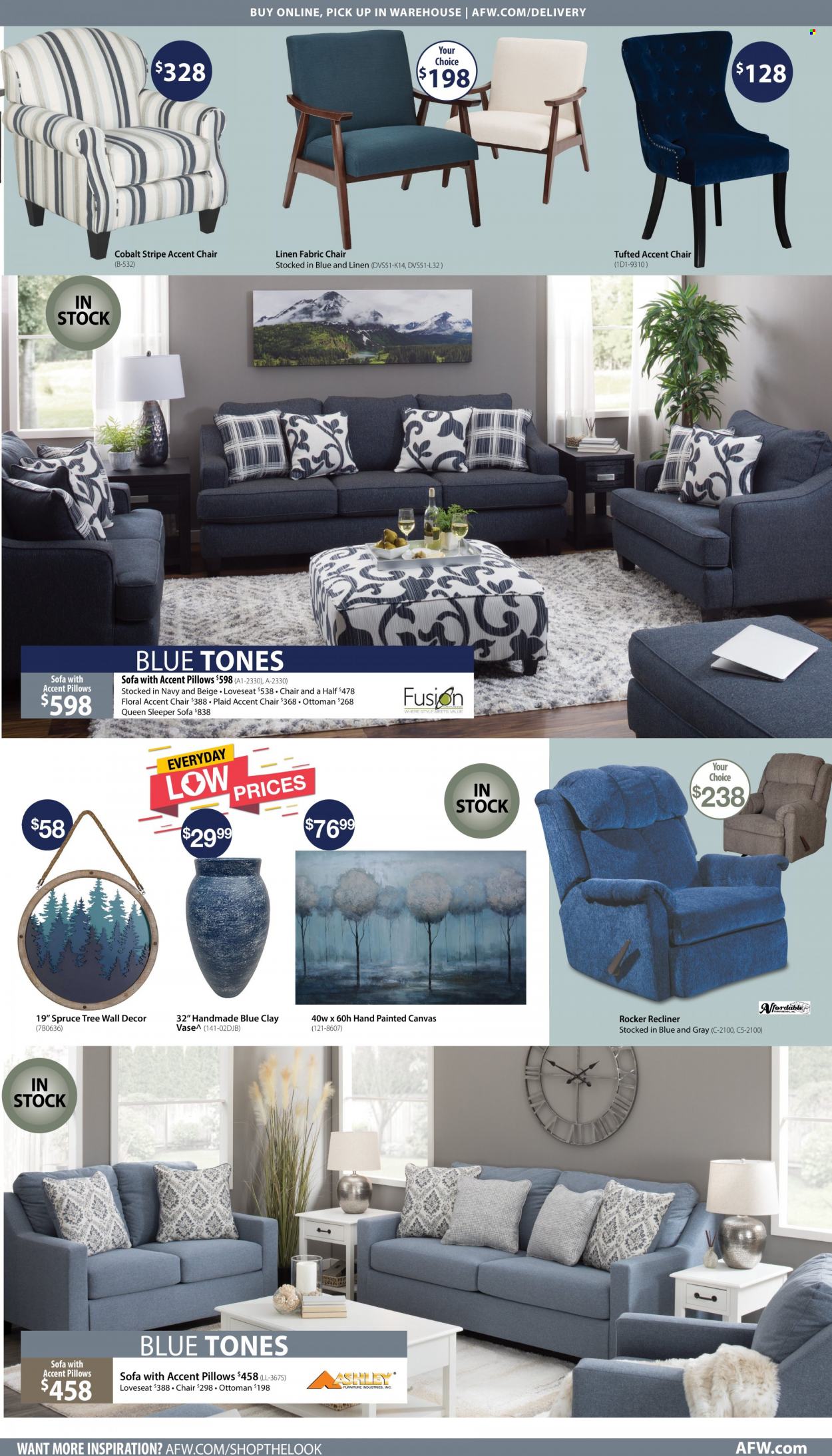 thumbnail - American Furniture Warehouse Flyer - 01/16/2022 - 01/22/2022 - Sales products - chair, accent chair, loveseat, sofa, recliner chair, ottoman, wall decor, vase, linens, pillow. Page 3.