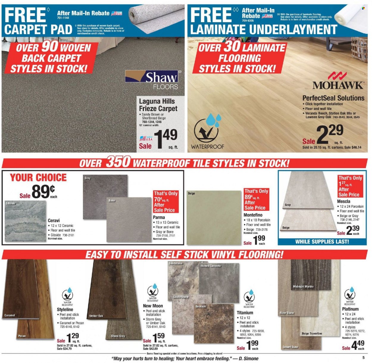 thumbnail - Menards Flyer - 01/16/2022 - 01/23/2022 - Sales products - Hill's, flooring, laminate floor, vinyl, carpet. Page 5.