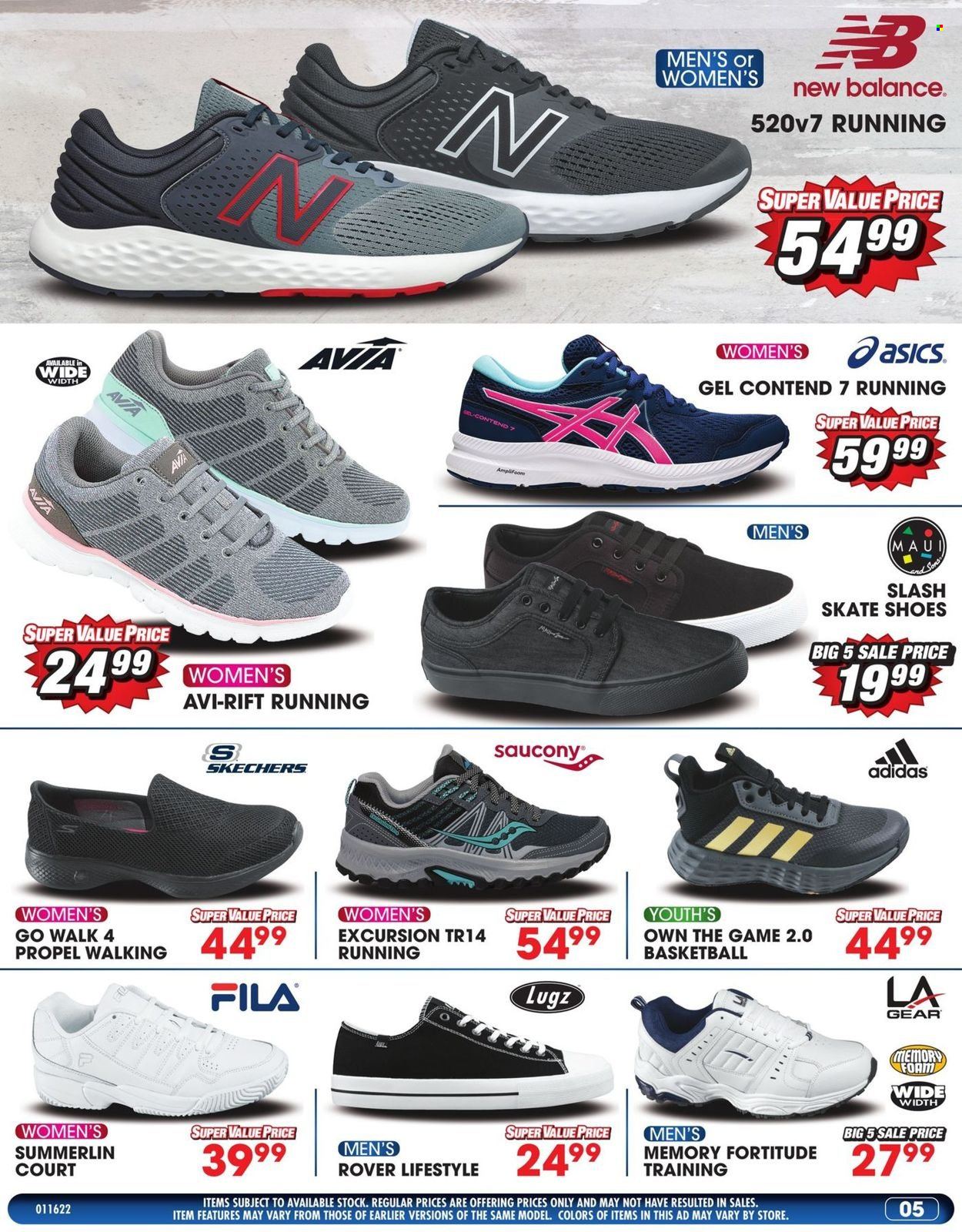 thumbnail - Big 5 Flyer - 01/16/2022 - 01/22/2022 - Sales products - Adidas, Fila, New Balance, shoes, Skechers, Saucony, Lugz, basketball. Page 6.