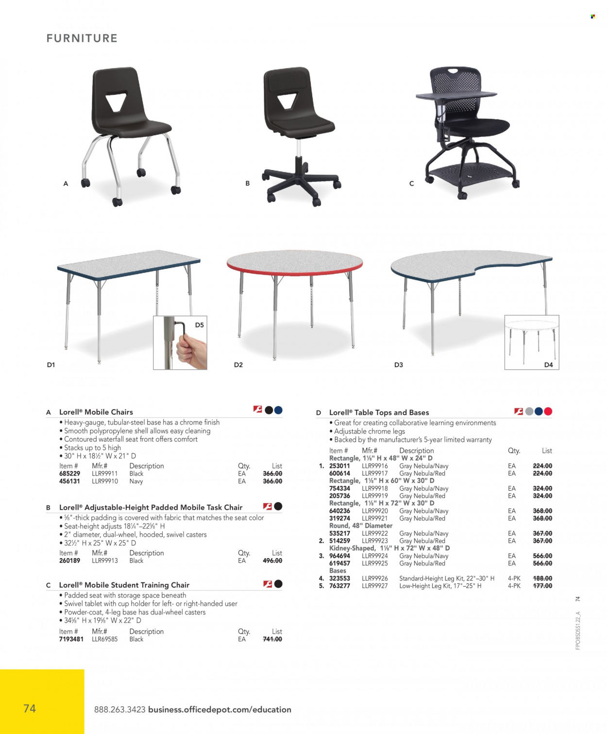 thumbnail - Office DEPOT Flyer - Sales products - tablet, table, task chair, chair. Page 74.