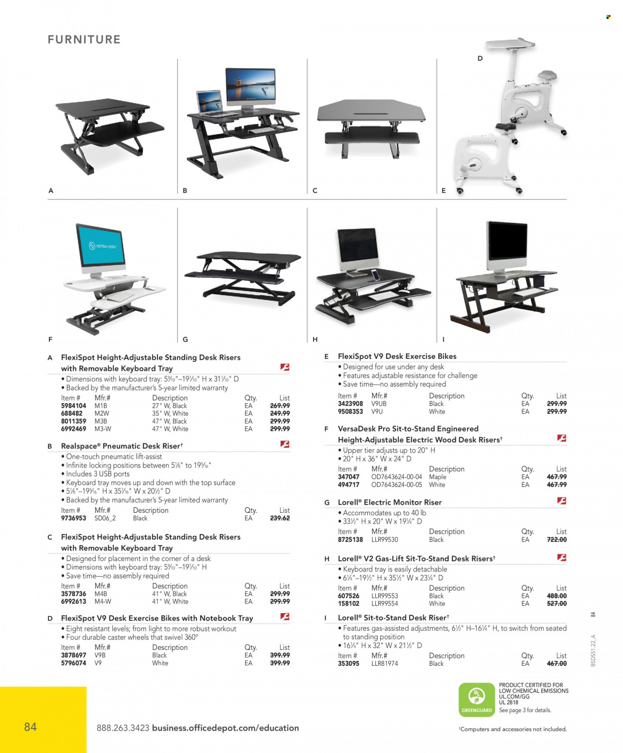 thumbnail - Office DEPOT Flyer - Sales products - keyboard, standing desk, desk. Page 84.