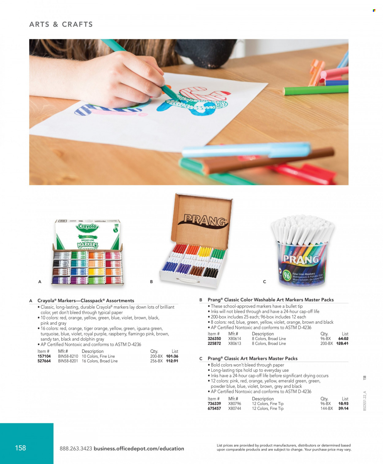 thumbnail - Office DEPOT Flyer - Sales products - crayons, paper. Page 158.