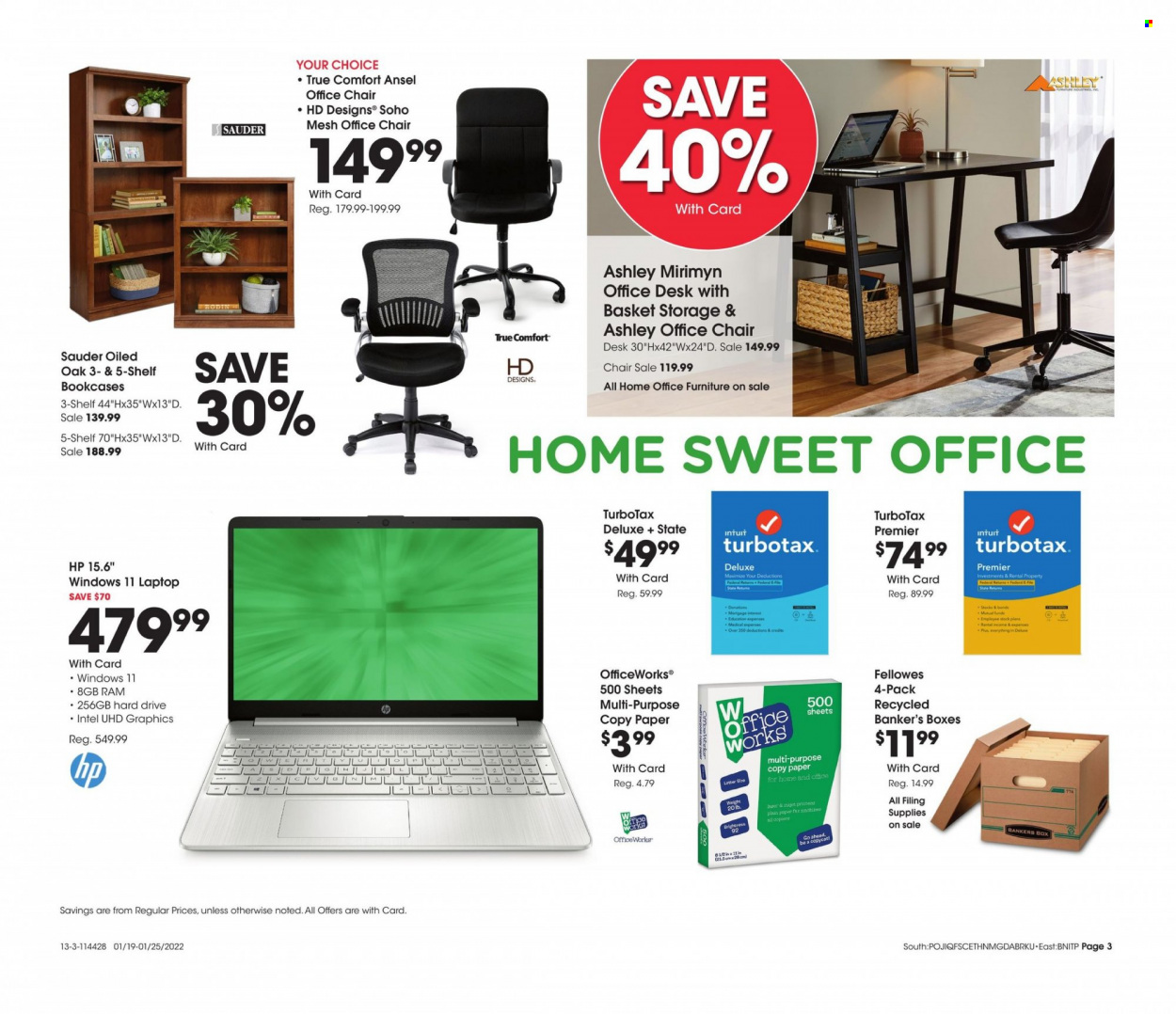 thumbnail - Fred Meyer Flyer - 01/19/2022 - 01/25/2022 - Sales products - Intel, Hewlett Packard, paper, laptop, hard disk, chair, shelves, Bonds. Page 3.