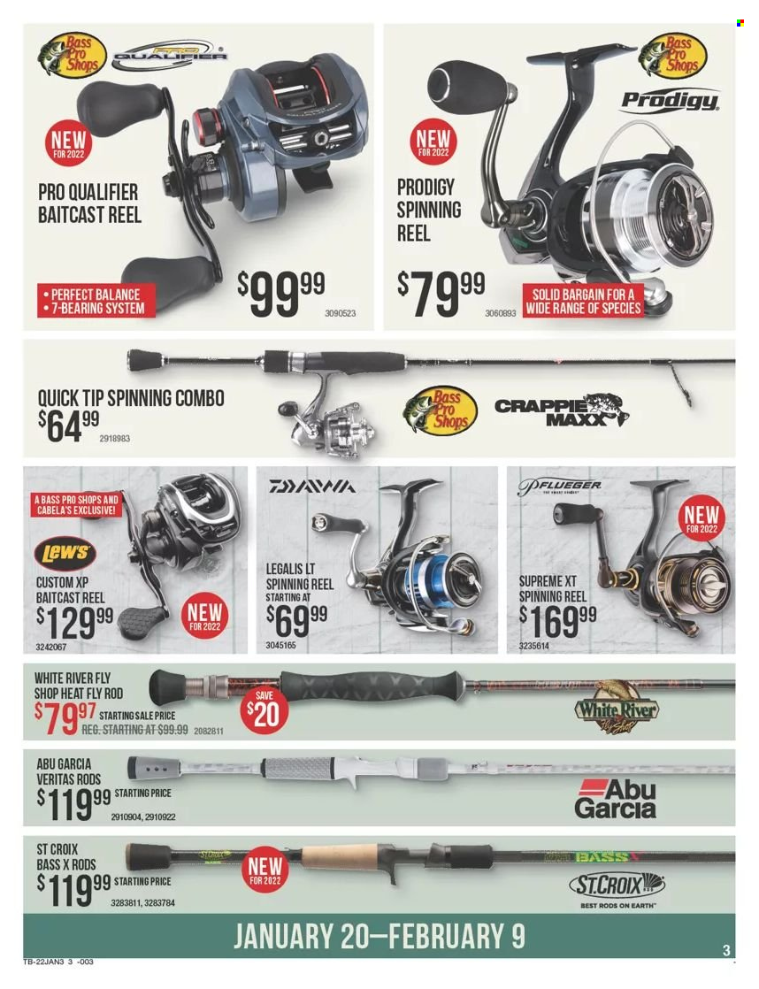 thumbnail - Cabela's Flyer - 01/20/2022 - 02/09/2022 - Sales products - baitcast reel, Bass Pro, reel, spinning reel. Page 3.