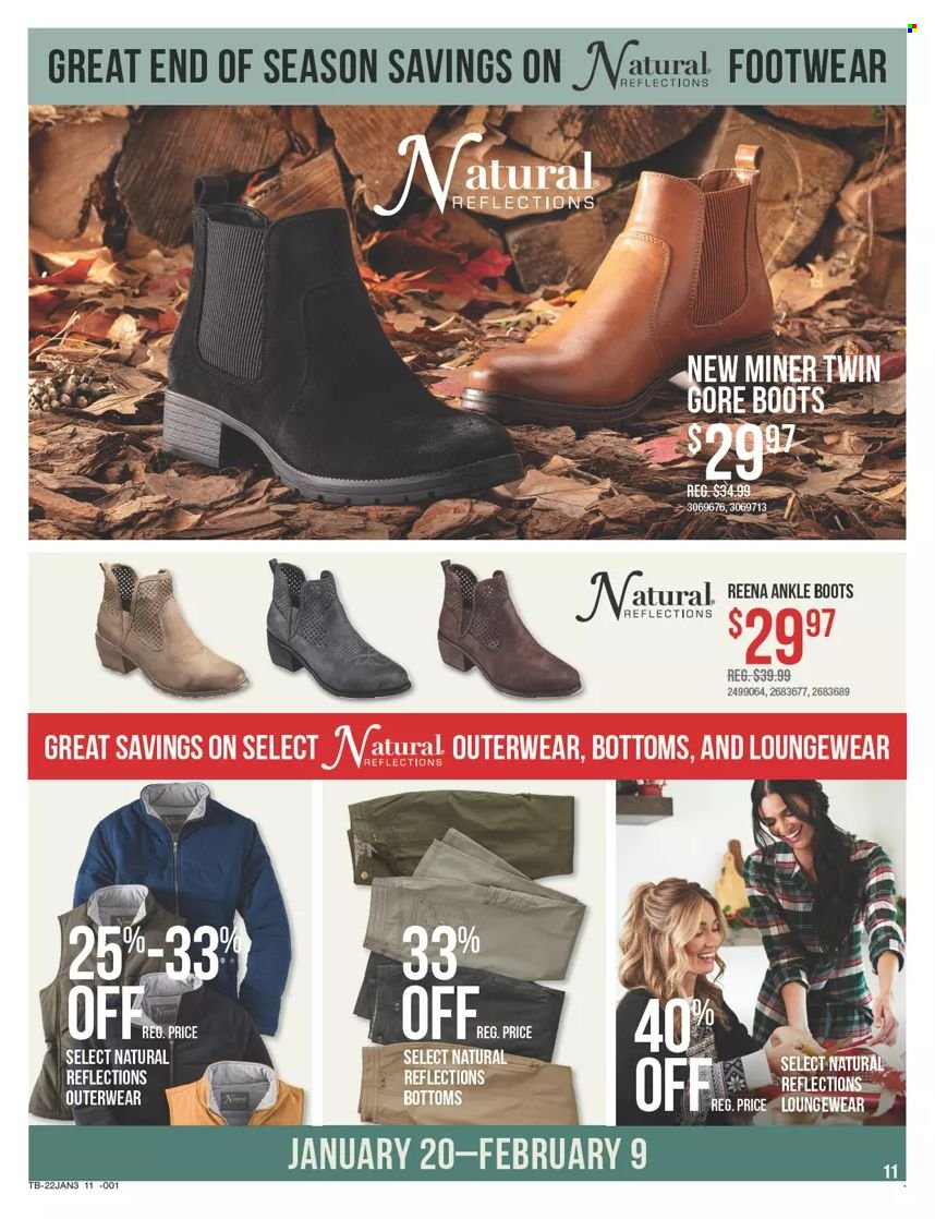 thumbnail - Cabela's Flyer - 01/20/2022 - 02/09/2022 - Sales products - boots, loungewear. Page 11.