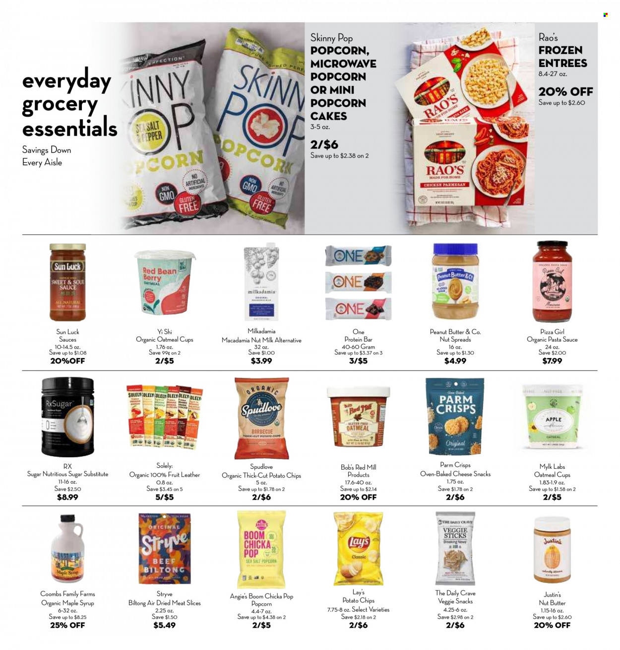 thumbnail - Bristol Farms Flyer - 01/19/2022 - 02/01/2022 - Sales products - cake, pizza, pasta sauce, milk, snack, potato chips, Lay’s, popcorn, Skinny Pop, sugar, oatmeal, protein bar, maple syrup, peanut butter, syrup, nut butter, macadamia nuts. Page 4.