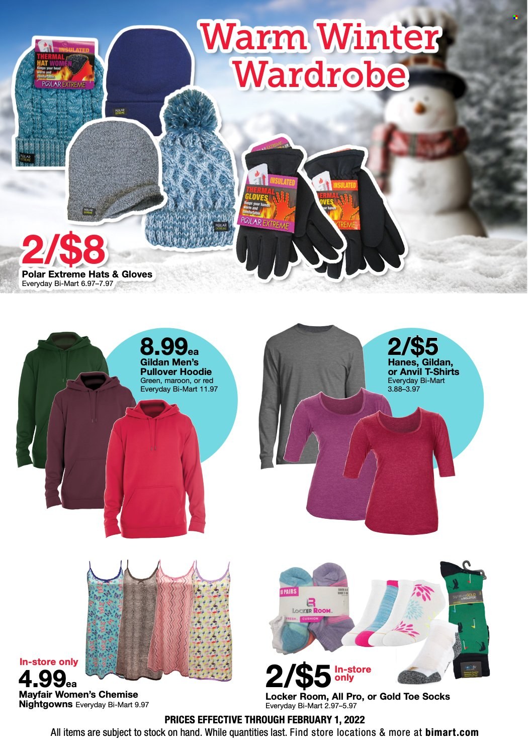 thumbnail - Bi-Mart Flyer - 01/19/2022 - 02/01/2022 - Sales products - cushion, gloves, hoodie. Page 6.
