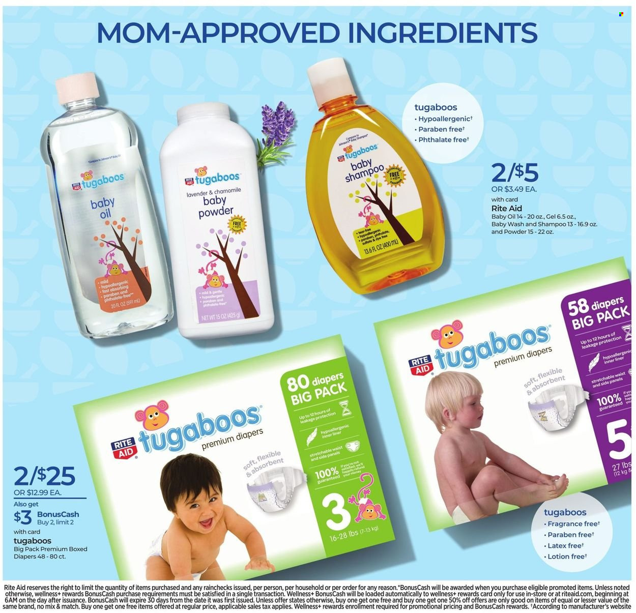 thumbnail - RITE AID Flyer - 01/23/2022 - 01/29/2022 - Sales products - oil, nappies, Tugaboos, baby powder, baby oil, shampoo, body lotion, fragrance. Page 9.