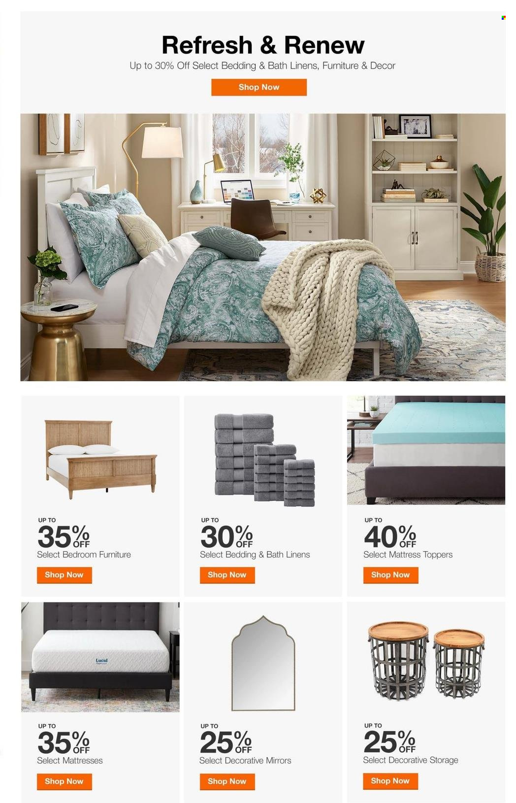 thumbnail - The Home Depot Flyer - 01/20/2022 - 01/27/2022 - Sales products - bedding, linens, mattress, mirror. Page 9.