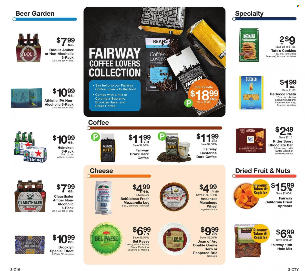 thumbnail - Fairway Market Flyer - 01/21/2022 - 01/27/2022 - Sales products - apricots, pasta, Manchego, mozzarella, cheese, brie, cookies, milk chocolate, biscuit, Ritter Sport, chocolate bar, herbs, dried fruit, coffee, beer, Heineken, IPA. Page 3.