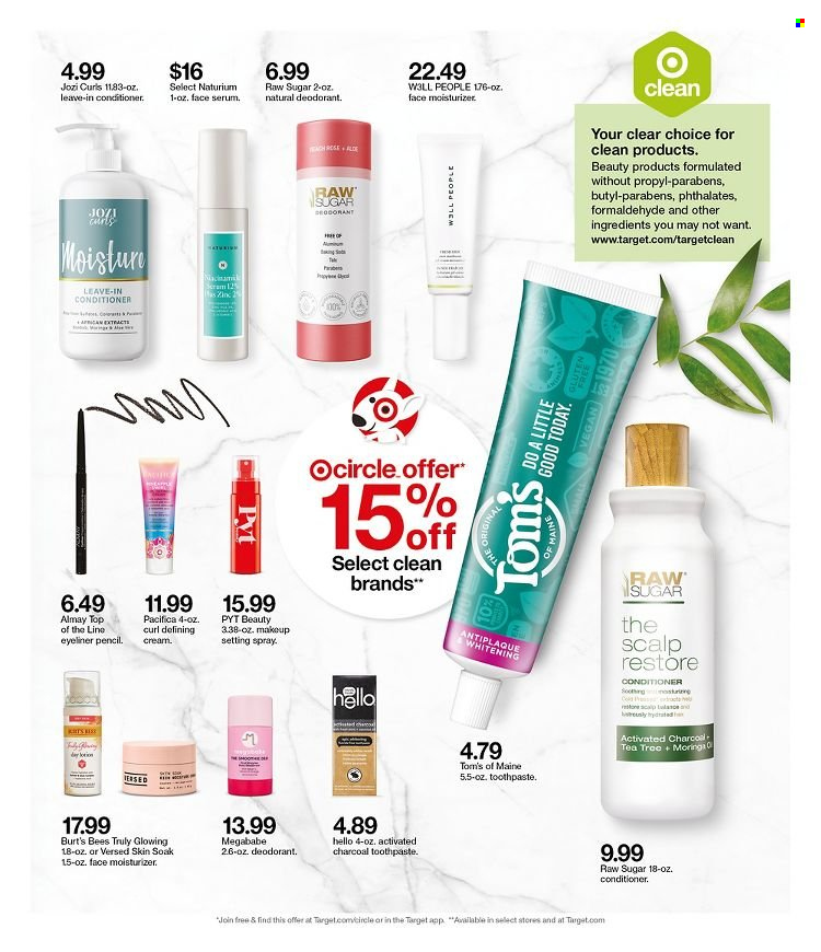 thumbnail - Target Flyer - 01/23/2022 - 01/29/2022 - Sales products - soda, tea, TRULY, Raw Sugar, toothpaste, Almay, moisturizer, serum, conditioner, anti-perspirant, deodorant, Target, makeup, setting spray, eyeliner, pencil, zinc. Page 9.
