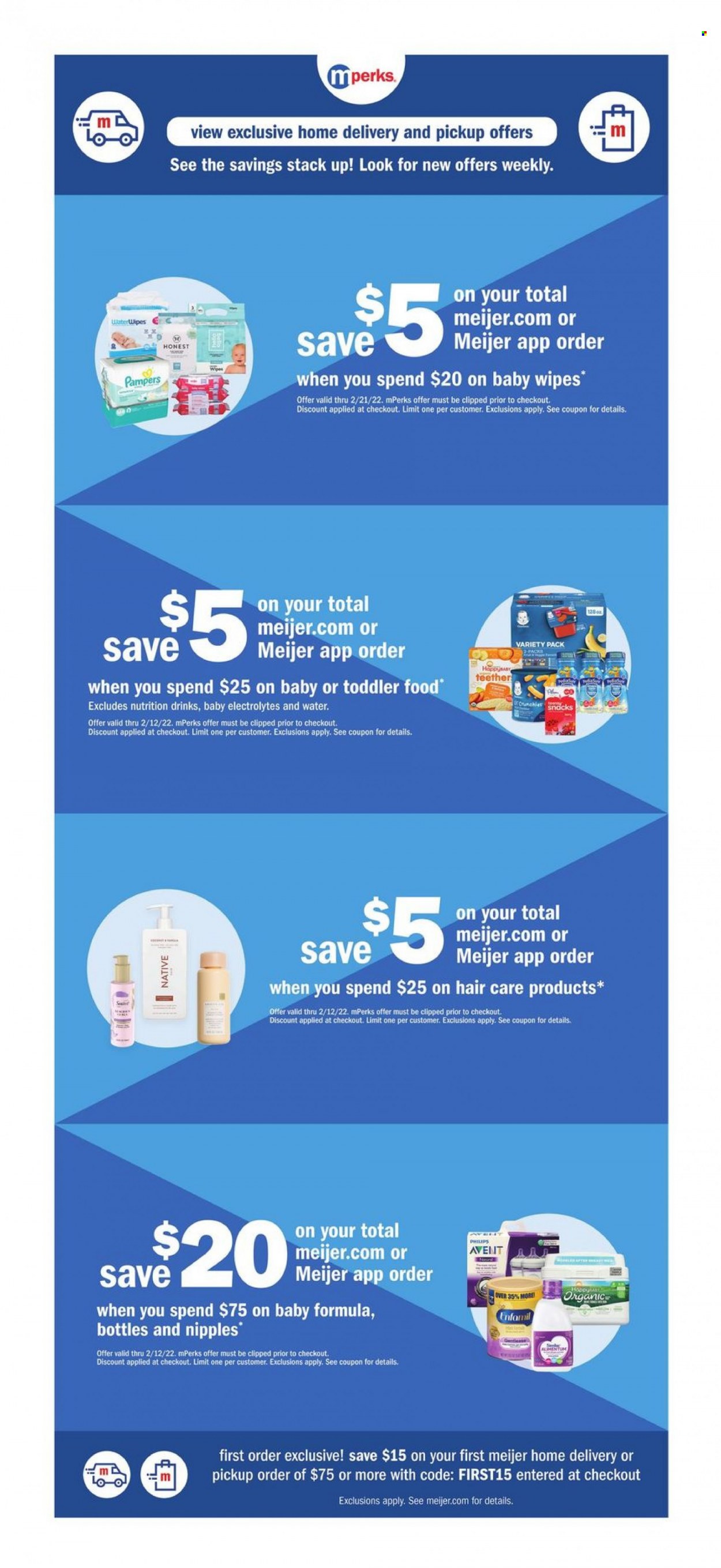 thumbnail - Meijer Flyer - 01/23/2022 - 01/29/2022 - Sales products - snack, Enfamil, wipes, Pampers, baby wipes, Philips. Page 20.