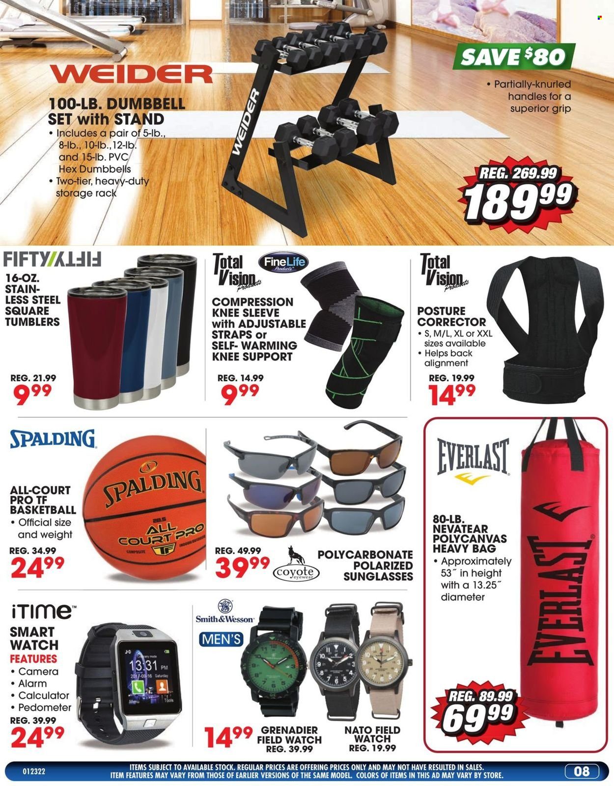 thumbnail - Big 5 Flyer - 01/23/2022 - 01/29/2022 - Sales products - tumbler, Everlast, Spalding, bag, sunglasses, basketball, heavy bag, dumbbell, Smith & Wesson. Page 9.