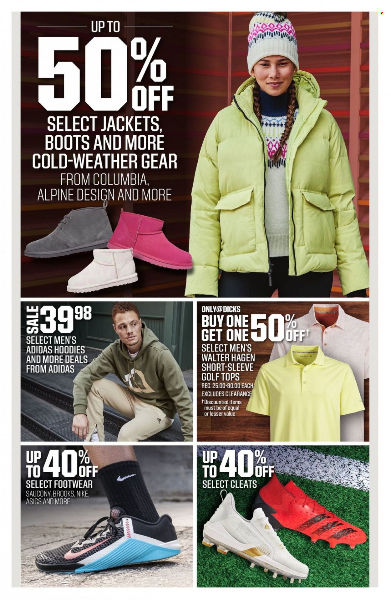 thumbnail - DICK'S Flyer - 01/23/2022 - 01/29/2022 - Sales products - Adidas, Asics, boots, Brooks, Columbia, Nike, Saucony, cleats, jacket, tops, hoodie. Page 2.