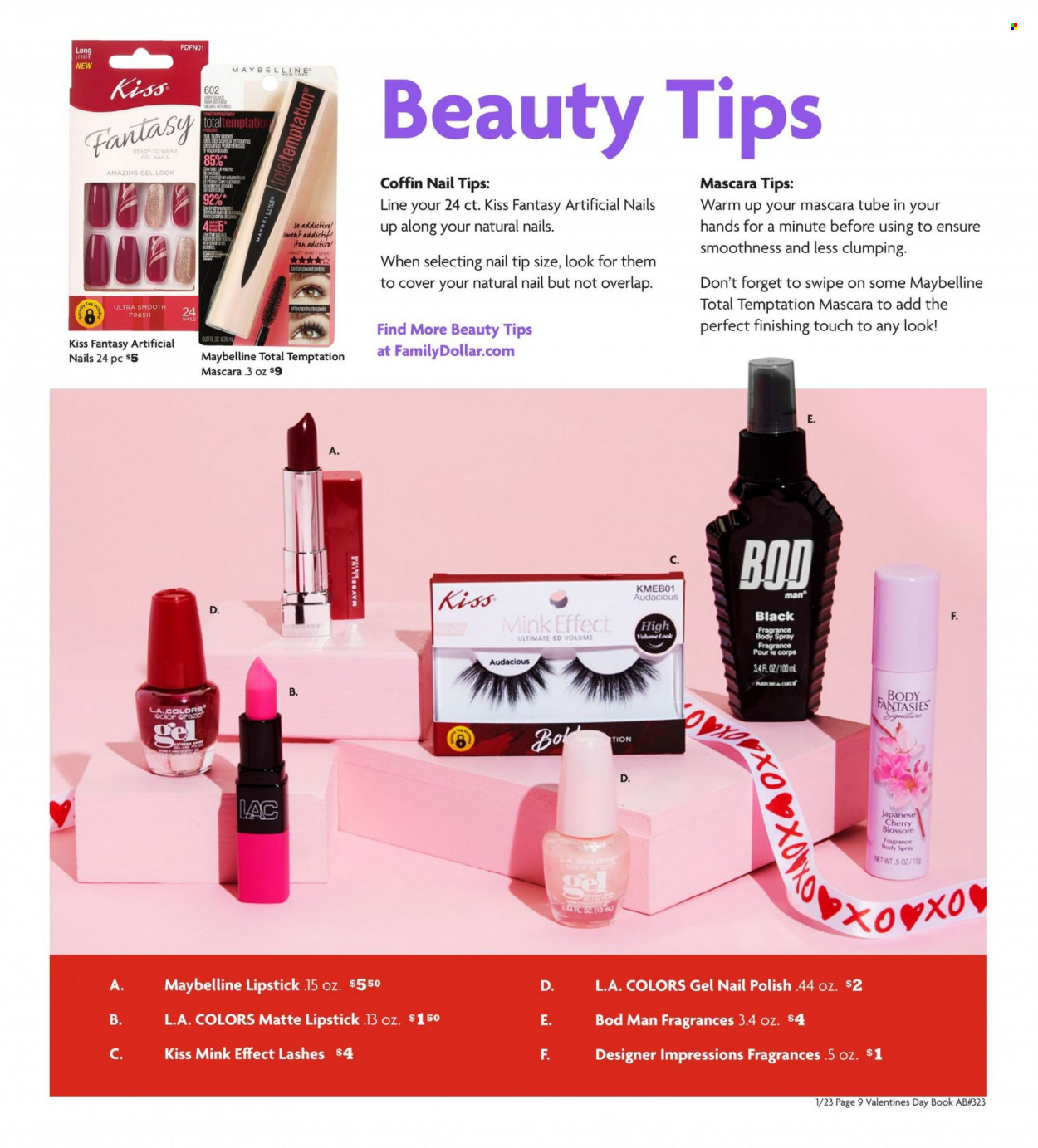 thumbnail - Family Dollar Flyer - 01/23/2022 - 02/14/2022 - Sales products - Intenso, body spray, fragrance, polish, lipstick, mascara, Maybelline, book. Page 11.