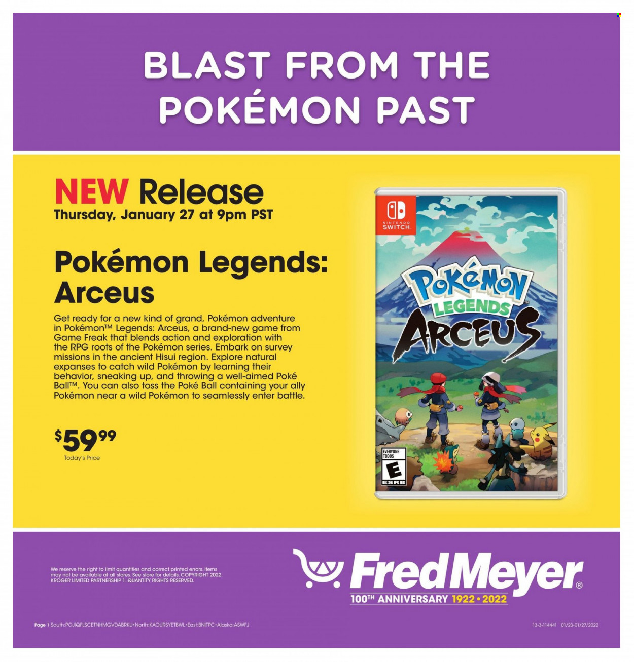 thumbnail - Fred Meyer Flyer - 01/23/2022 - 01/27/2022 - Sales products - switch, Pokémon, poke ball. Page 1.