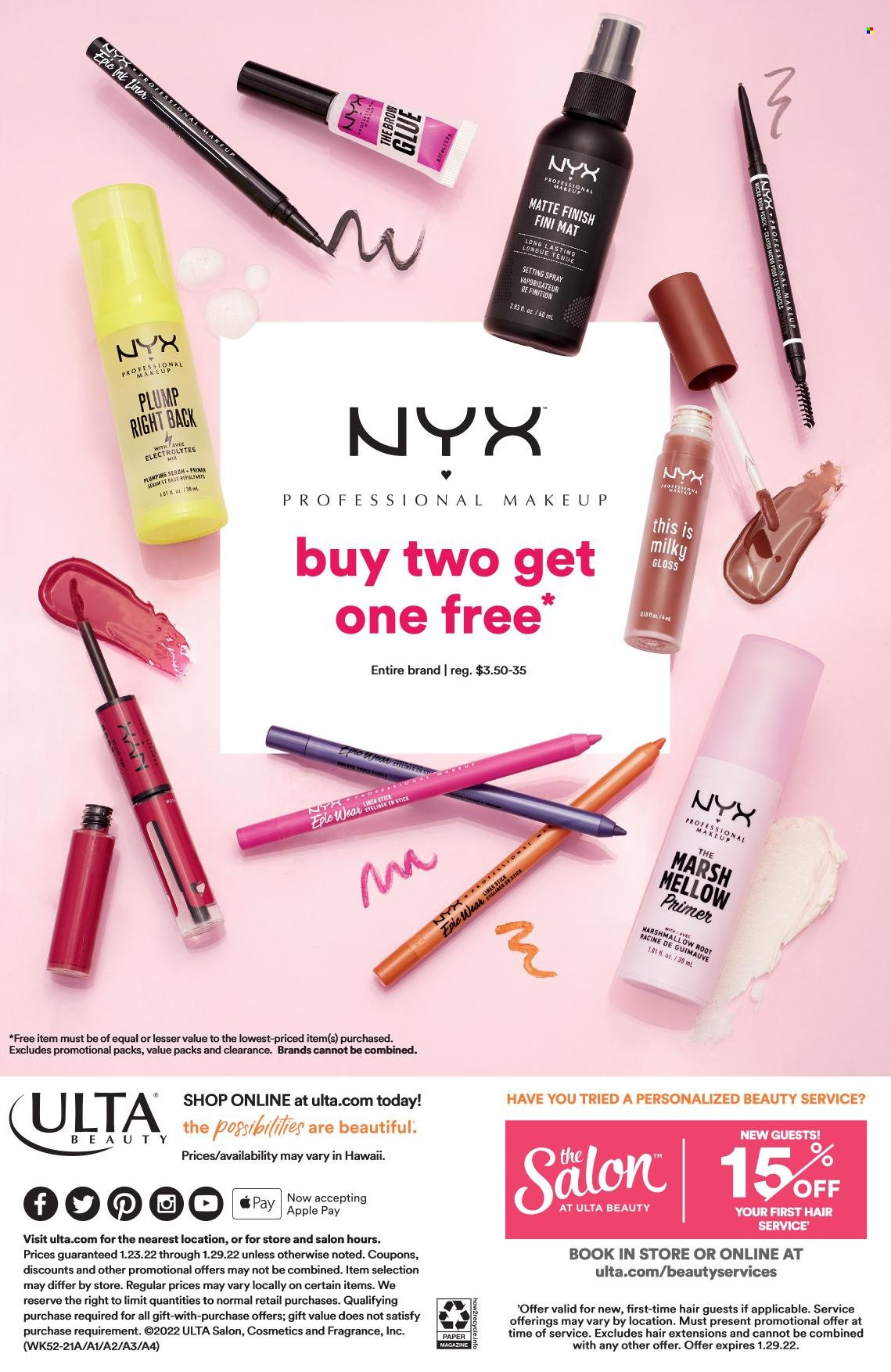 thumbnail - Ulta Beauty Flyer - 01/23/2022 - 01/29/2022 - Sales products - NYX Cosmetics, fragrance. Page 8.