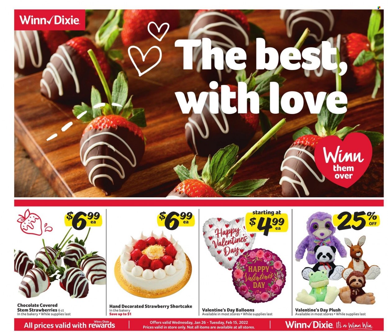 thumbnail - Winn Dixie Flyer - 01/26/2022 - 02/15/2022 - Sales products - strawberries, balloons. Page 1.