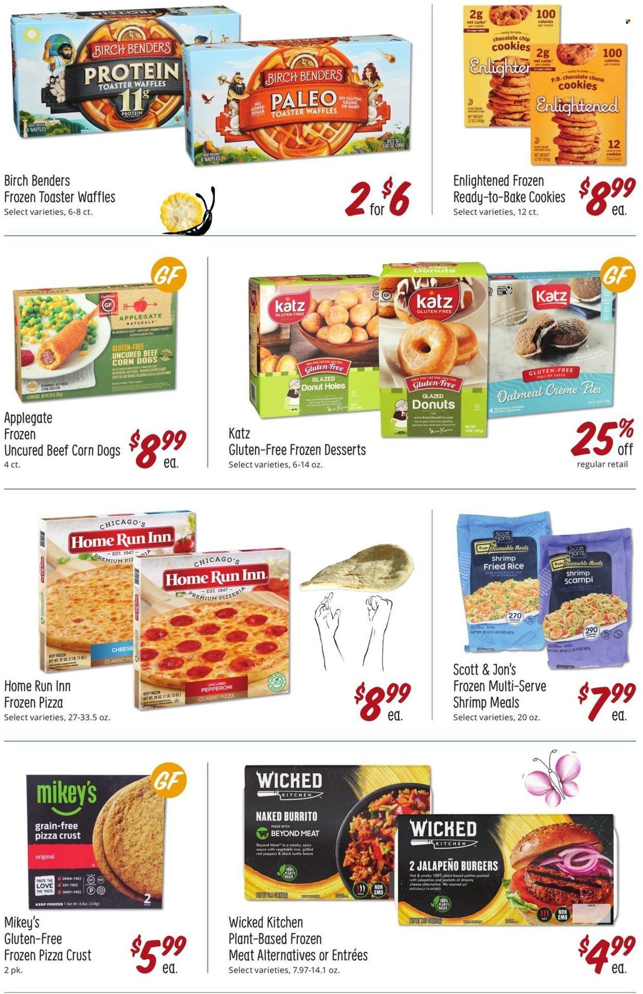 thumbnail - Sprouts Flyer - 01/26/2022 - 02/22/2022 - Sales products - donut holes, waffles, beans, peppers, jalapeño, red peppers, shrimps, pizza, hamburger, burrito, pepperoni, Enlightened lce Cream, cookies, oatmeal, Ron Pelicano. Page 14.