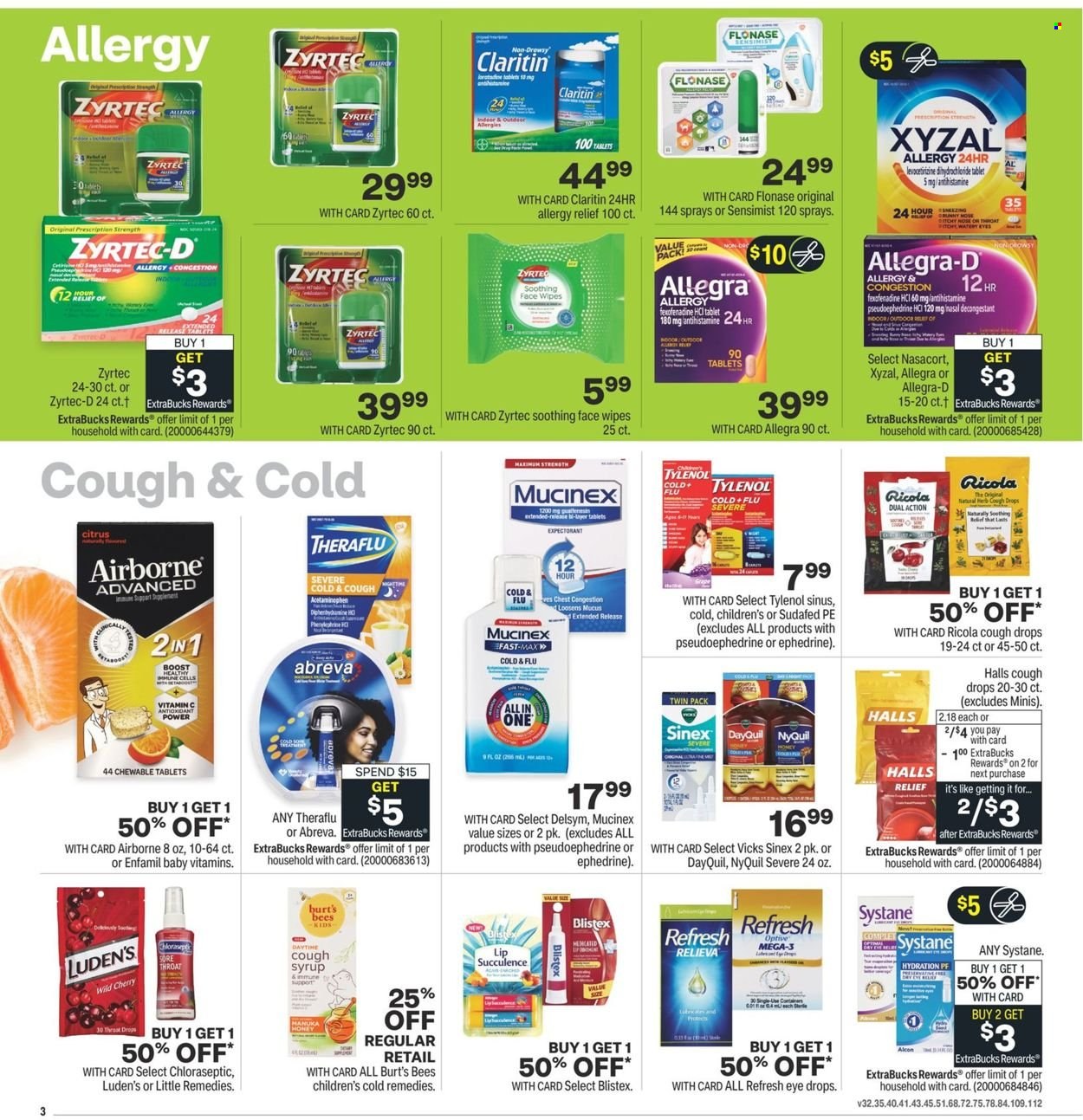 thumbnail - CVS Pharmacy Flyer - 01/30/2022 - 02/05/2022 - Sales products - ricola, Halls, Boost, Enfamil, wipes, Abreva, Vicks, DayQuil, Delsym, Cold & Flu, Mucinex, Sudafed, Systane, Theraflu, Tylenol, vitamin c, Zyrtec, NyQuil, eye drops, syrup, cough drops, allergy relief, Sinex. Page 4.