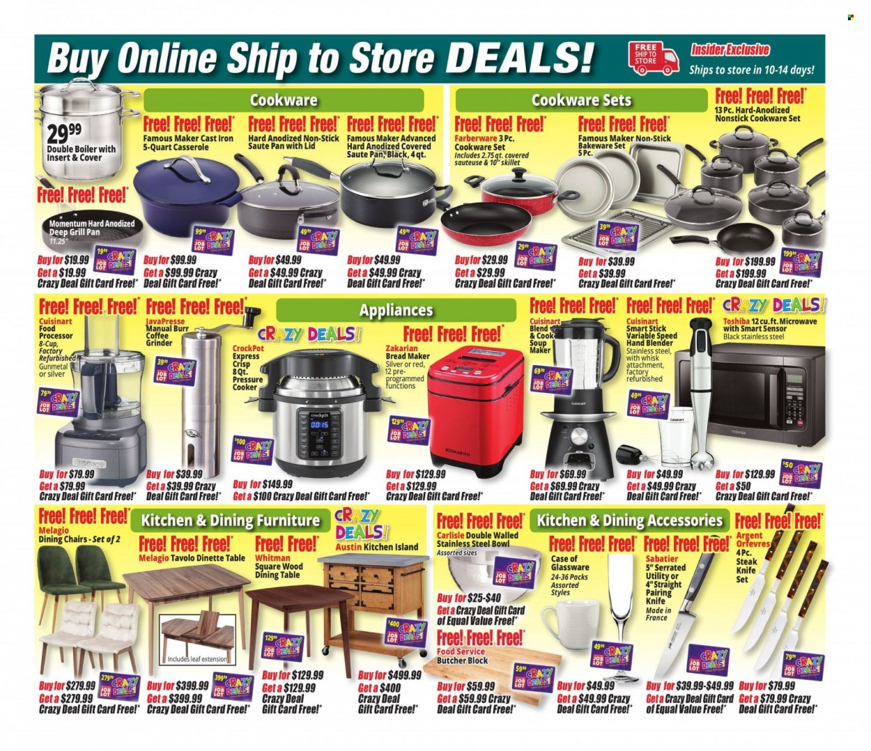 thumbnail - Ocean State Job Lot Flyer - 01/27/2022 - 02/03/2022 - Sales products - soup, knife, cookware set, glassware set, pressure cooker, grill pan, casserole, coffee grinder, steak knife, cup, bakeware, Cuisinart, Toshiba, microwave, food processor, CrockPot, hand blender, bread maker, grinder, chair, table. Page 18.