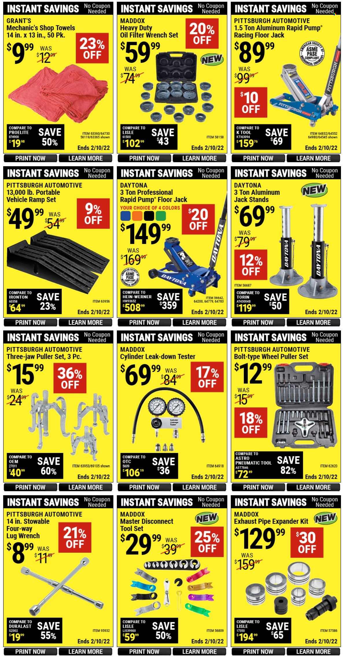 thumbnail - Harbor Freight Flyer - 01/27/2022 - 02/10/2022 - Sales products - wrench, tool set, wrench set, pump, floor jack, oil filter, Duralast. Page 2.
