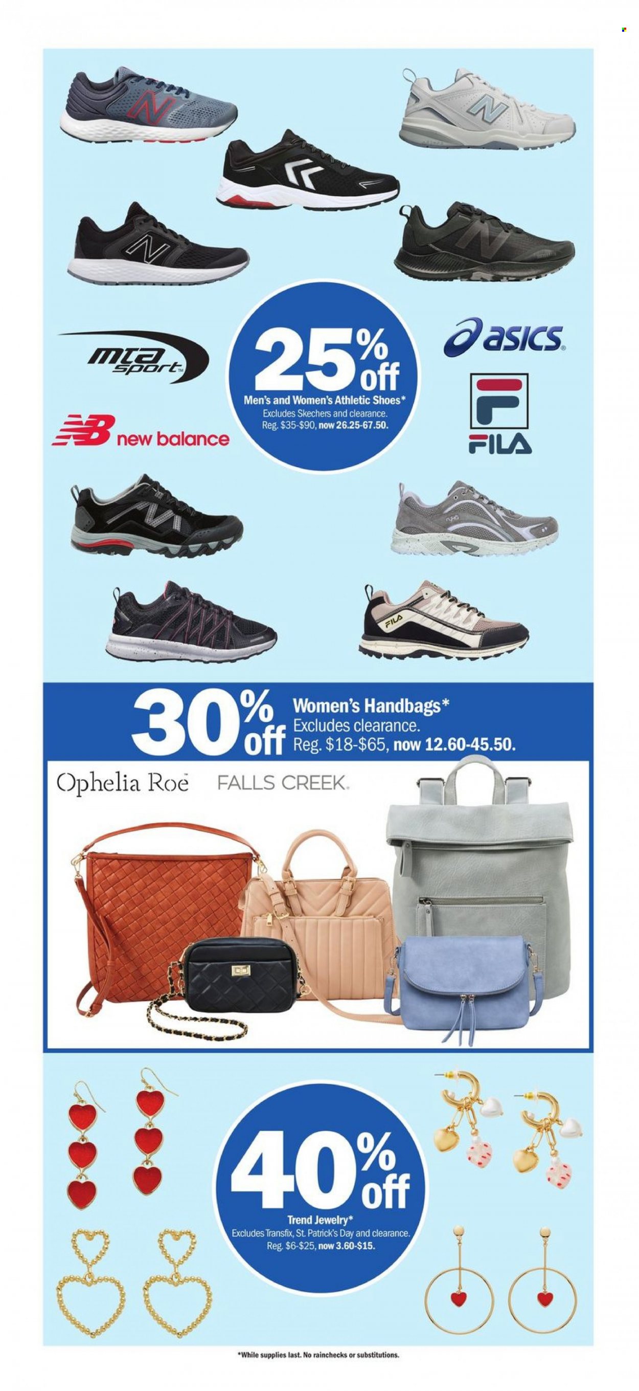 thumbnail - Meijer Flyer - 01/30/2022 - 02/05/2022 - Sales products - Asics, Fila, New Balance, shoes, Skechers, athletic shoes, handbag, jewelry. Page 23.