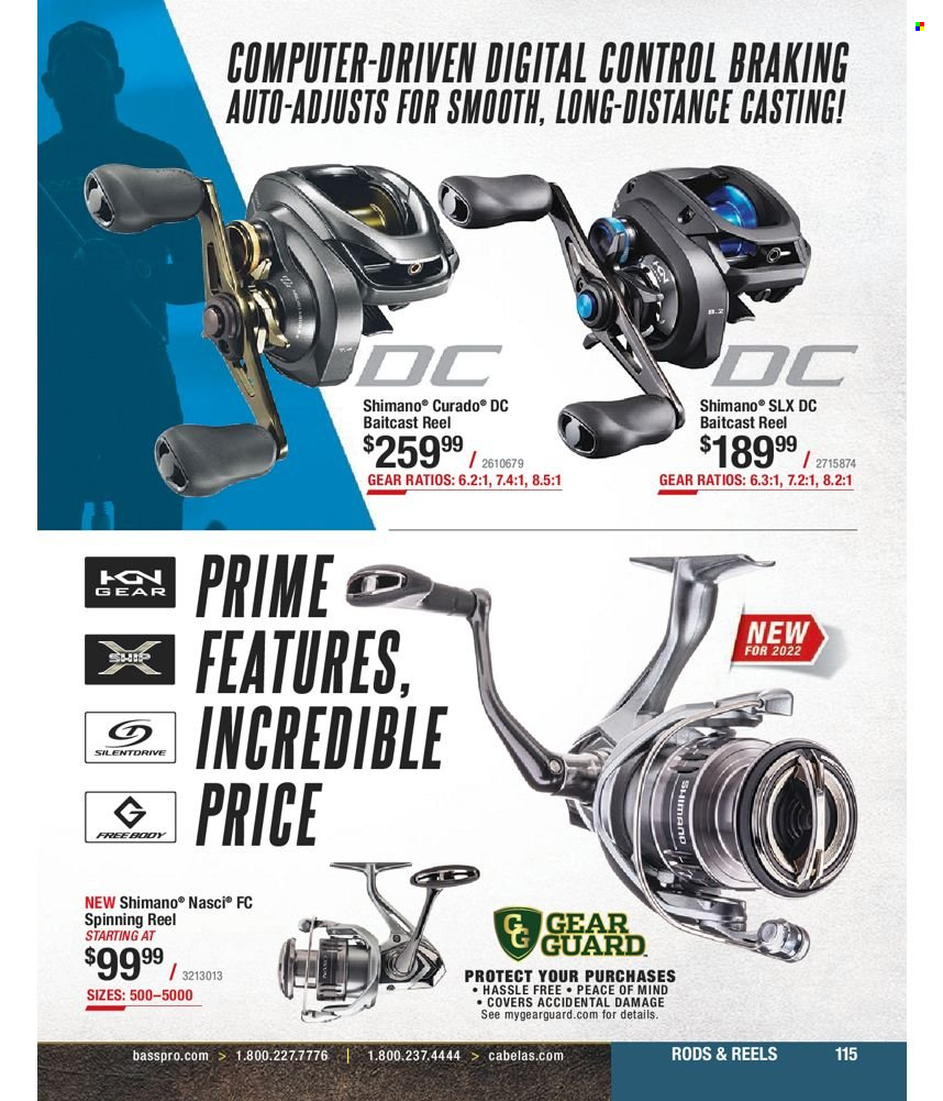 thumbnail - Bass Pro Shops Flyer - Sales products - Shimano, baitcast reel, reel, spinning reel, fishing rod. Page 115.