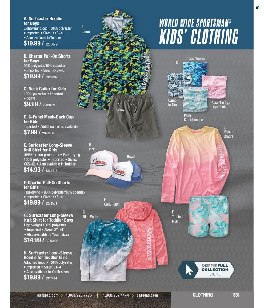 thumbnail - Bass Pro Shops Flyer - Sales products - hoodie, shorts, shirt. Page 212.