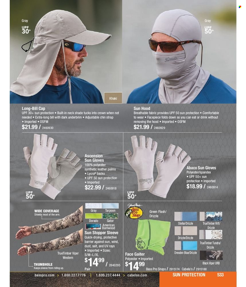 thumbnail - Bass Pro Shops Flyer - Sales products - gloves, long bill cap, Bass Pro. Page 214.