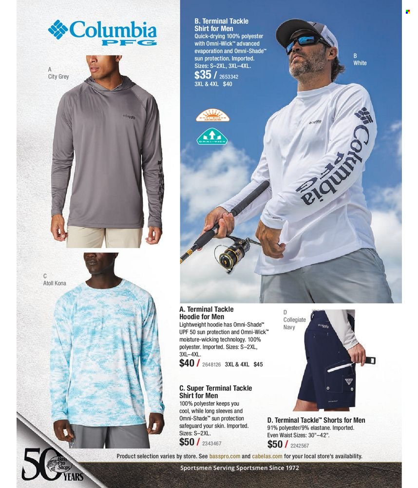 thumbnail - Bass Pro Shops Flyer - Sales products - Columbia, hoodie, shorts, shirt. Page 215.
