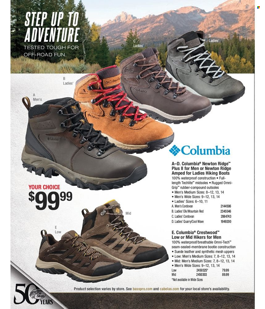 thumbnail - Bass Pro Shops Flyer - Sales products - boots, Columbia, hiking shoes. Page 234.