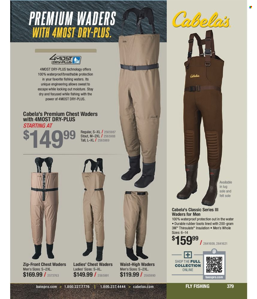 thumbnail - Cabela's Flyer - Sales products - boots, rubber boots. Page 379.