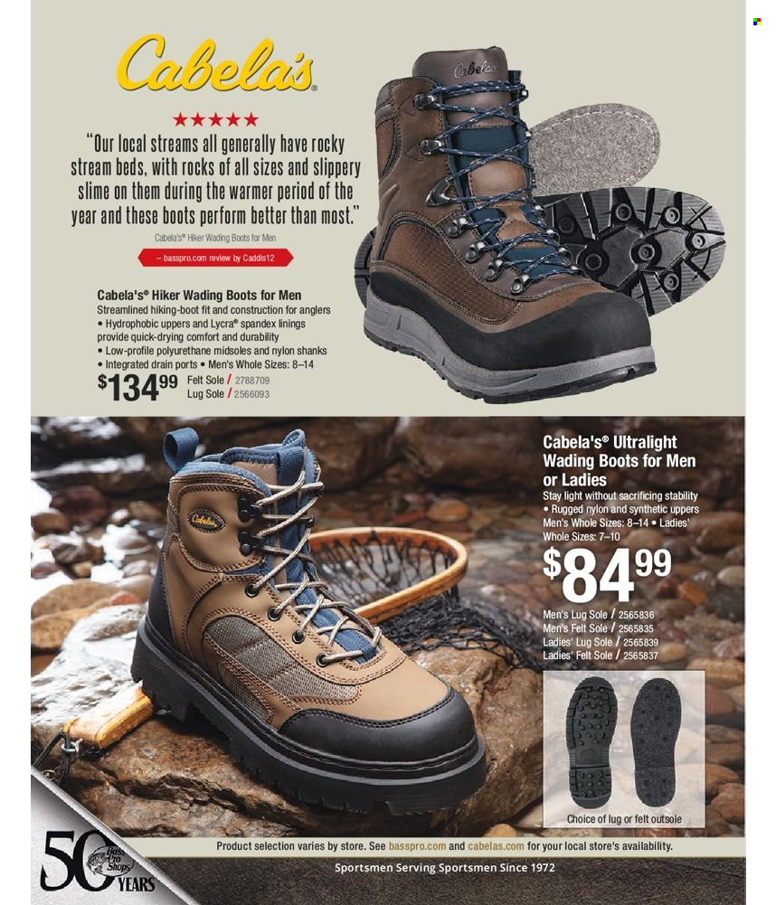 thumbnail - Cabela's Flyer - Sales products - boots, bed, wading boots, Slime. Page 380.