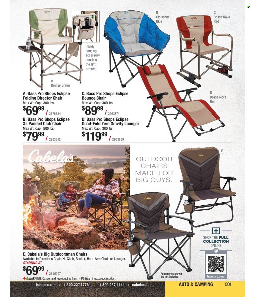 thumbnail - Cabela's Flyer - Sales products - arm chair, chair, Bass Pro, Eclipse. Page 501.