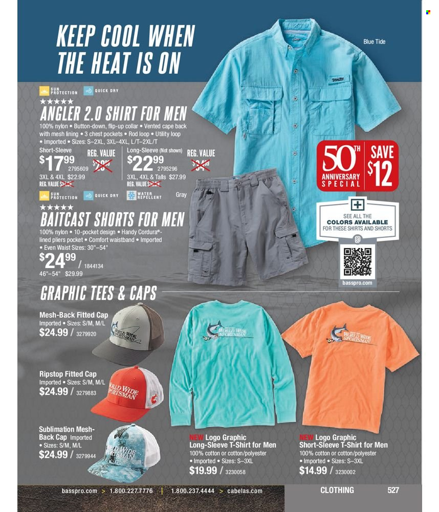 thumbnail - Cabela's Flyer - Sales products - shorts, t-shirt. Page 527.