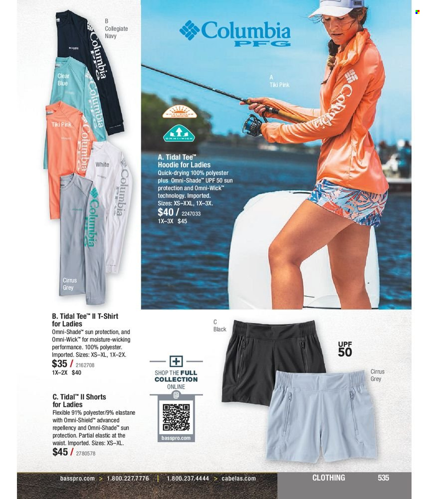 thumbnail - Cabela's Flyer - Sales products - Columbia, hoodie, shorts, t-shirt. Page 535.