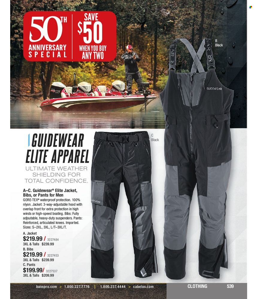 thumbnail - Cabela's Flyer - Sales products - jacket, pants. Page 539.