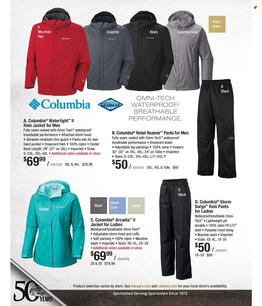 thumbnail - Cabela's Flyer - Sales products - Columbia, jacket, pants, Shell. Page 544.