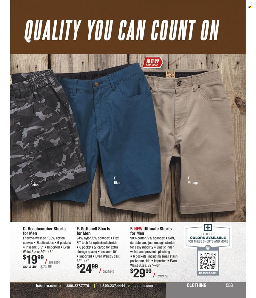 thumbnail - Cabela's Flyer - Sales products - shorts. Page 553.