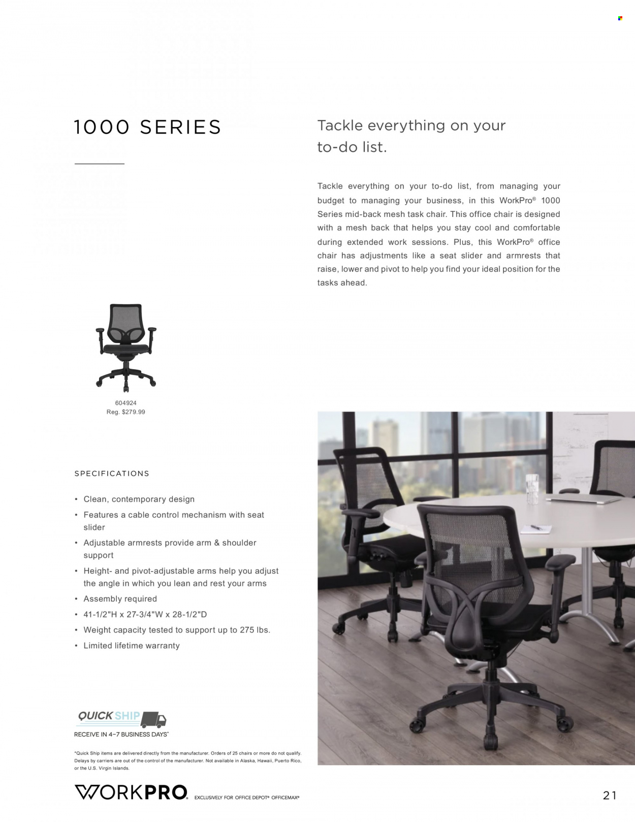 thumbnail - Office DEPOT Flyer - Sales products - task chair, chair, office chair. Page 21.