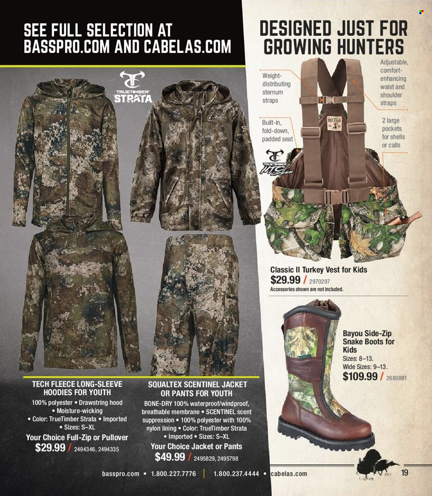 thumbnail - Bass Pro Shops Flyer - Sales products - boots, hoodie, jacket, pants, vest, pullover. Page 19.