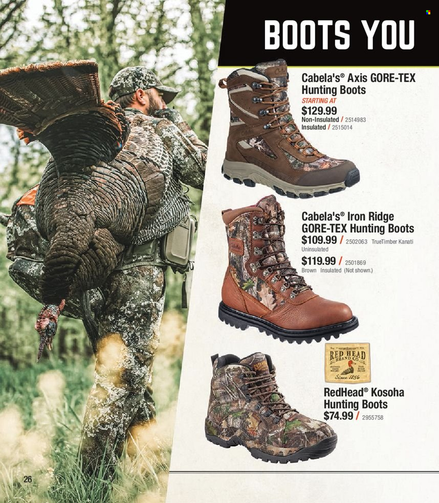 thumbnail - Cabela's Flyer - Sales products - boots, hunting boots. Page 26.